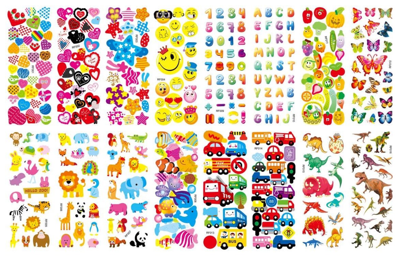 32 Different Bulk Variety Pack Stickers for Girls Boys Rewards, Craft Scrapbooking Including Animal, Hearts, Trucks, Dinosaurs and More